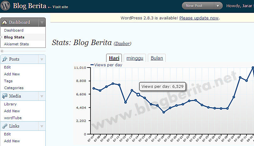 grafik wordpress blog stats 5 Ribu hits/hari, 2.600 pelanggan, 70 persen pembaca baru dari mesin pencari